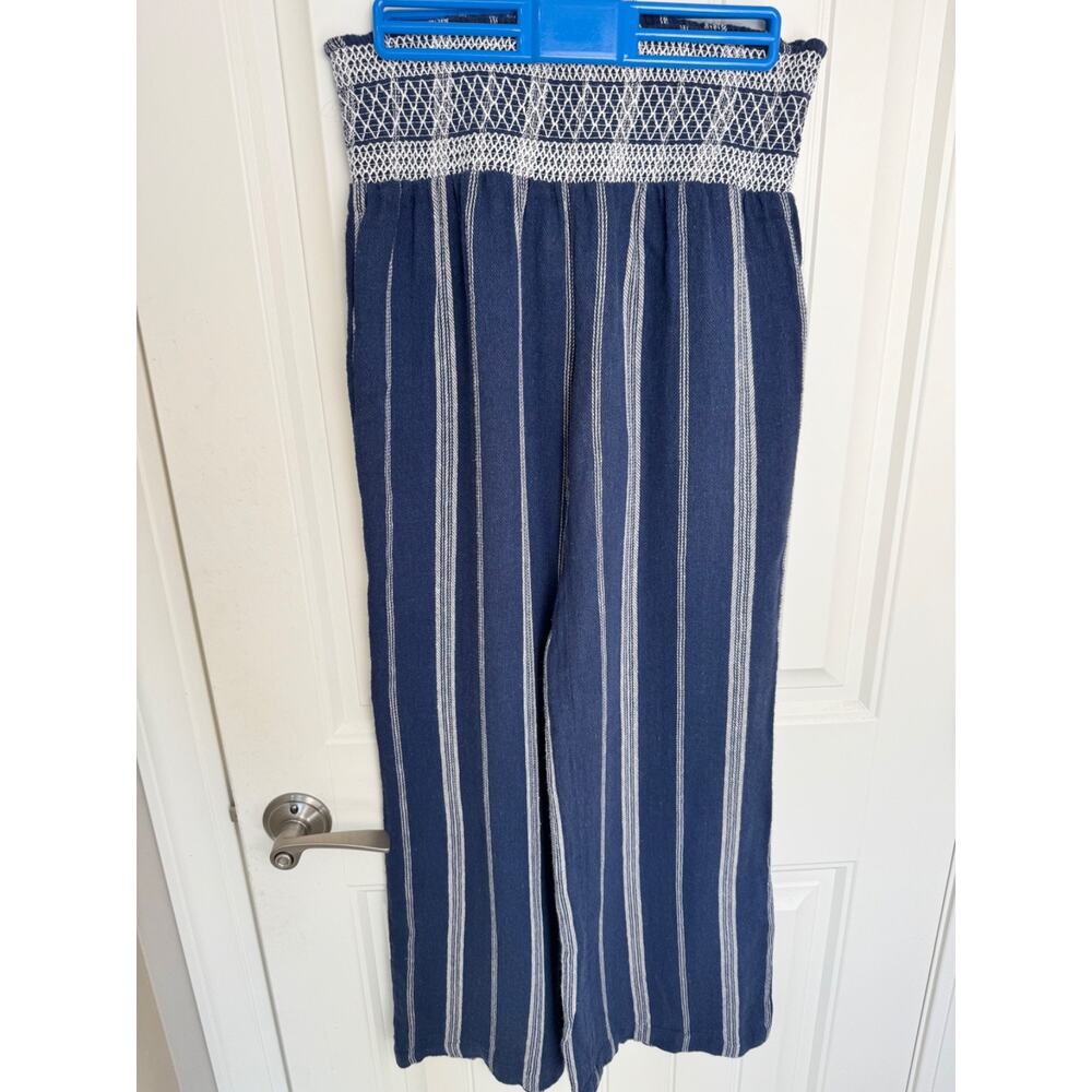 Indigo Rein Pants Womens Size Medium Blue White Striped Blend Wide Leg Smocked - Picture 4 of 10